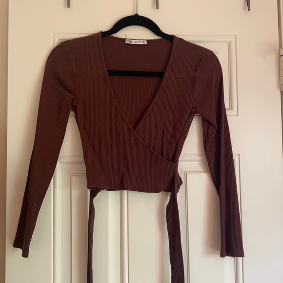 zara brown wrap top